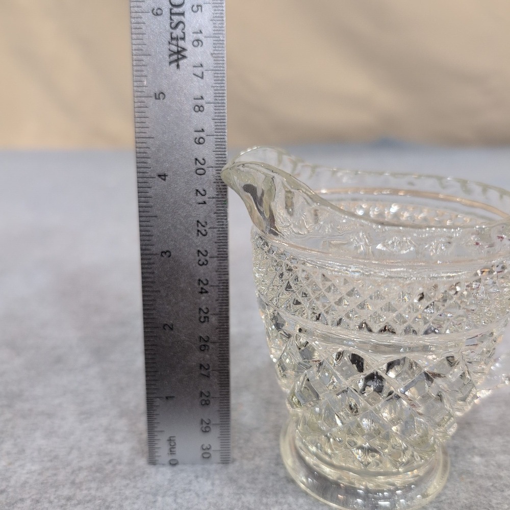Clear Glass Diamond Cut Creamer Pitcher‎ Small Vintage Barware Serving - Picture 3 of 4